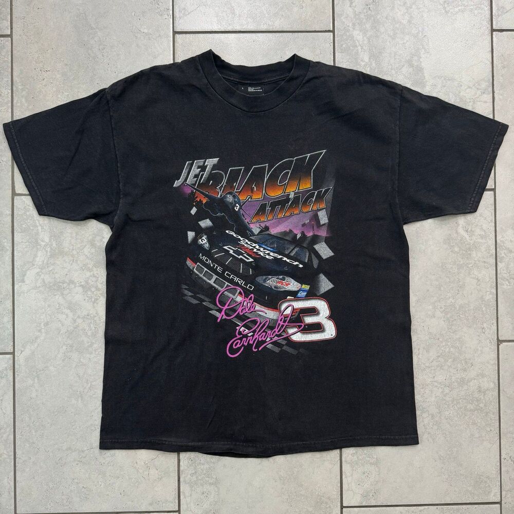 Vintage NASCAR Dale Earnhardt Jet Black Attack Size L Chase Double Sided Shirt